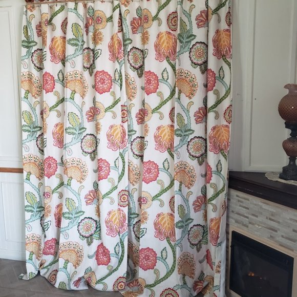 Custom Linen CurtIns 94W x 86L Jacobean Print Floral Cotton Lined - Picture 5 of 14